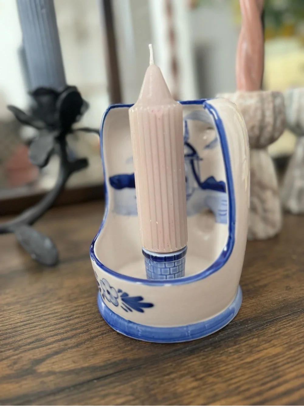 Vintage Delfts Blue Hand Painted Candle Holder 5